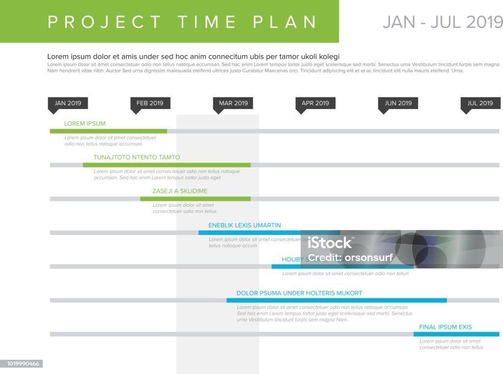 Diagramma gantt del piano orario del progetto vettoriale - arte vettoriale royalty-free di Linea del tempo - Supporto visivo