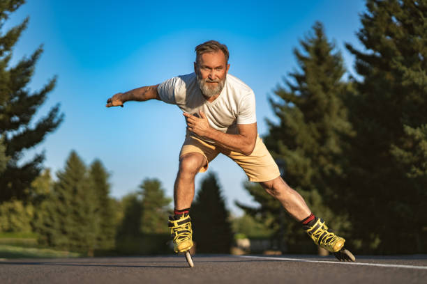 istock The old man rollerblading on the alley 1019996290