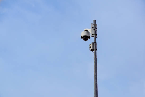 istock outdoor video surveillance camera , dome security camera on the street. 1020001428