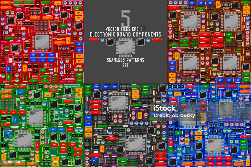 Patterns Of The Electrical Board With Electronic Components Stock ...