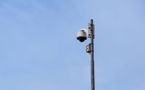 istock outdoor video surveillance camera , dome security camera on the street. 1020002602