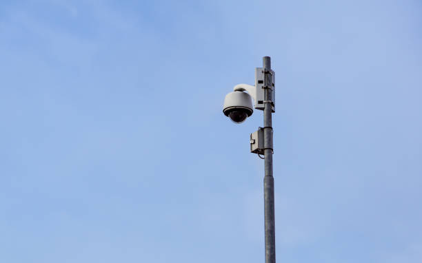 istock outdoor video surveillance camera , dome security camera on the street. 1020010726