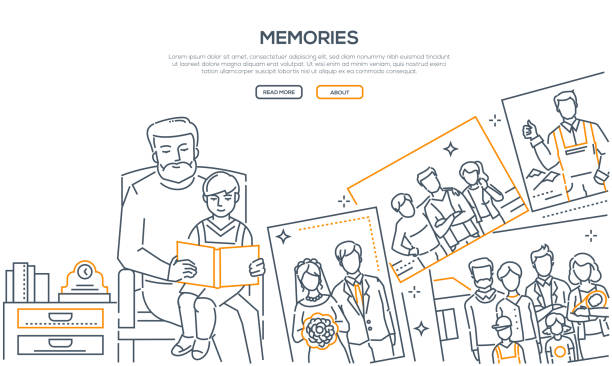 memories - banner ve stylu liniového designu - poctivost fotky stock ilustrace