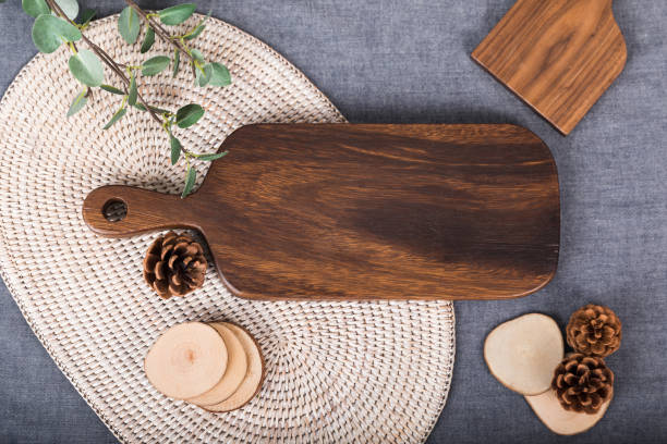 istock A wooden table with autumn feeling and a table with fruit. A well-being meal preparation on a tablecloth of gray color, a photo image of a chopping board picture usable as a dining table menu. 1020020040