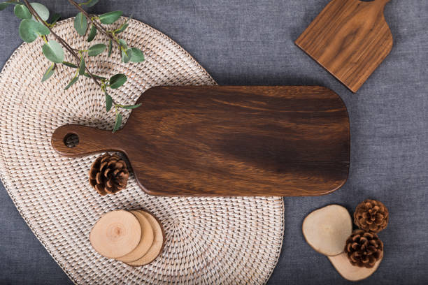 istock A wooden table with autumn feeling and a table with fruit. A well-being meal preparation on a tablecloth of gray color, a photo image of a chopping board picture usable as a dining table menu. 1020020044