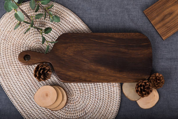 istock A wooden table with autumn feeling and a table with fruit. A well-being meal preparation on a tablecloth of gray color, a photo image of a chopping board picture usable as a dining table menu. 1020020066