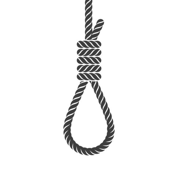 Rope hanging loop. Rope hanging loop. Flat monochrome design style. Vector illustration of rope noose with hangman s knot. Concept of suicide. Death penalty by hanging. hangmans noose stock illustrations