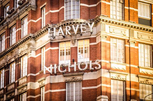 Harvey Nichols store in Knightsbridge, London. A famous upmarket department store.
