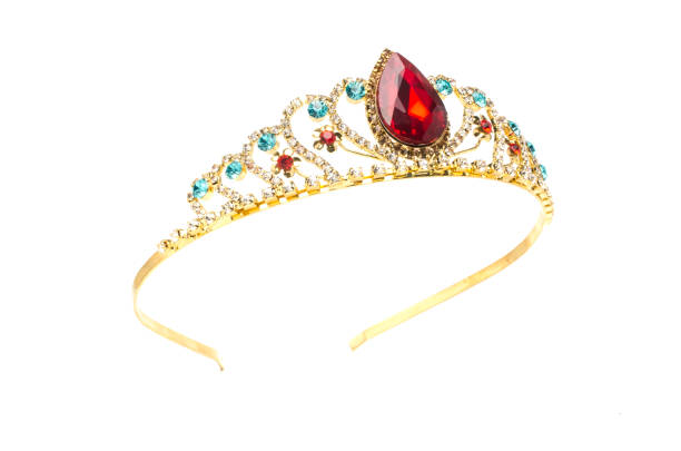 gold diadem with red ruby stone isolated on white gold crown with red ruby stone isolated on white princess crown tiara prom stock pictures, royalty-free photos & images