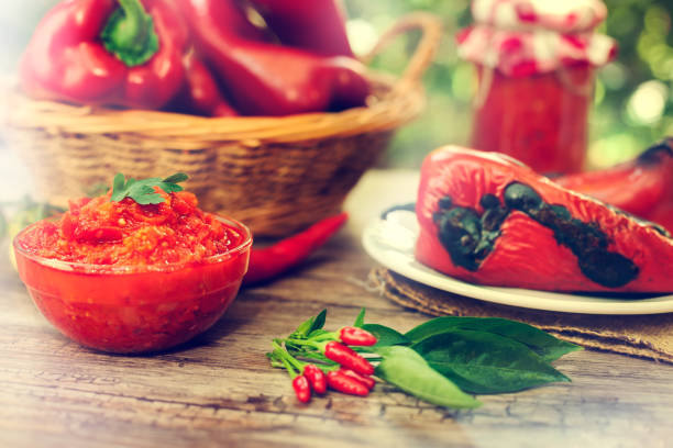 istock Ajvar,chili peppers and paprika on plate 1020038078