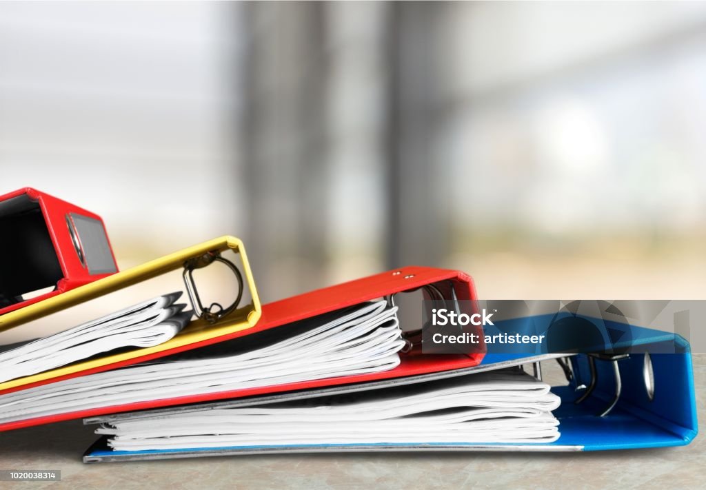 Authority. File folders with documents on background Ring Binder Stock Photo