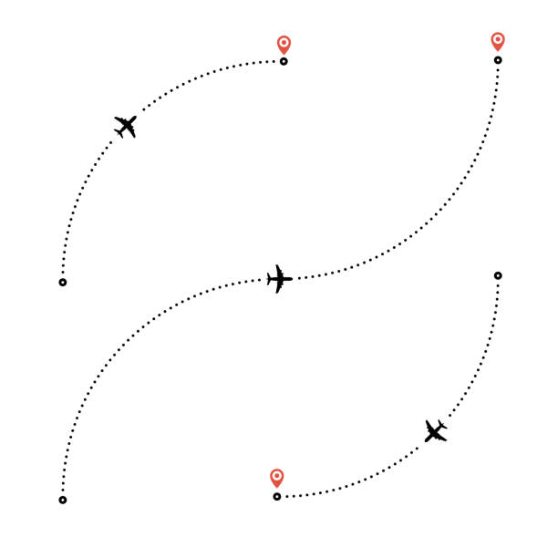Travel by plane concept. Travel by plane concept. Plane and its track on white background. Air travel vector illustration. Dotted lines are flight paths of passenger jet airplanes. Flat style. EPS 10. airport patterns stock illustrations