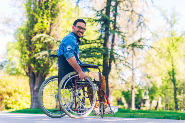 istock Handicapped man in public park 1020042288