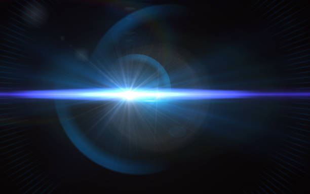 istock Beautiful blue digital lens flare in black background horizontal frame 1020045330