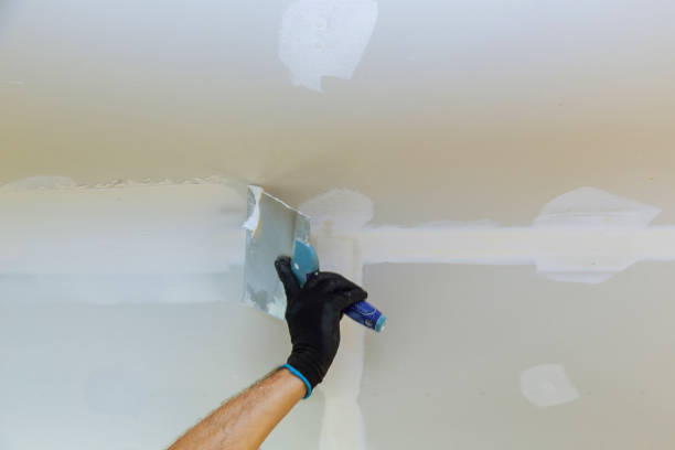 Worker puttied wall using a paint spatula Worker puttied wall using a paint spatula hand worker repairs gypsum plasterboard hand with a plaster spatula stock pictures, royalty-free photos & images