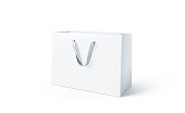 Blank white paper bag with silk handle mock up, isolated