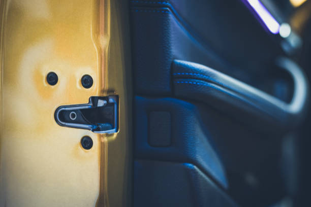 istock child lock button at car's yellow door. 1020050320