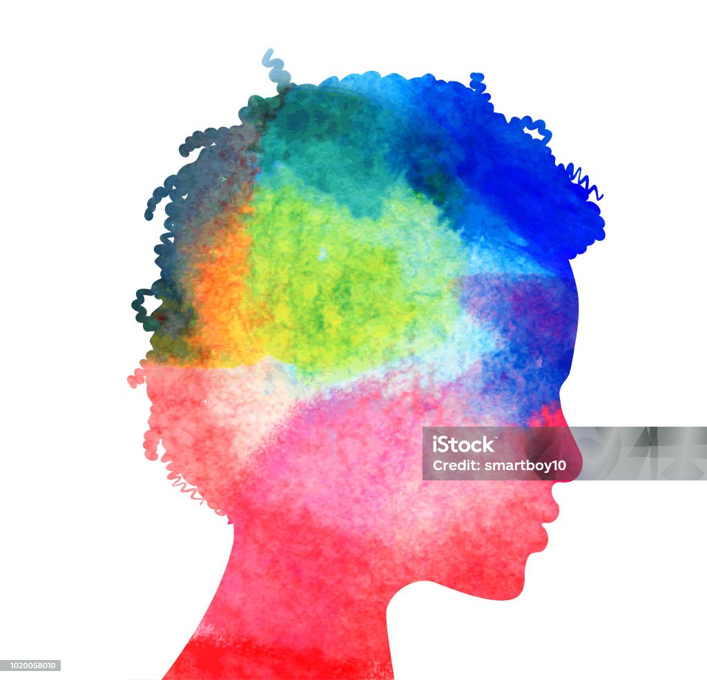 Profile of woman head Profile of womans head with water color texture fill Mental Health stock vector