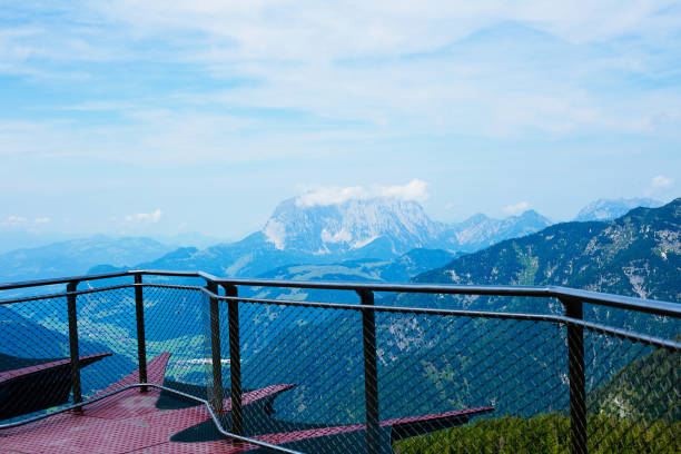 A observation platform above mountains in Alps, Mt. Steinplatte, Waidring, Tyrol, Austria.