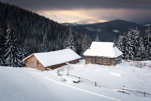 istock Fantastic landscape with snowy house 1020058144