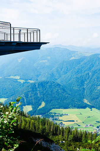 A observation platform above mountains in Alps, Mt. Steinplatte, Waidring, Tyrol, Austria.