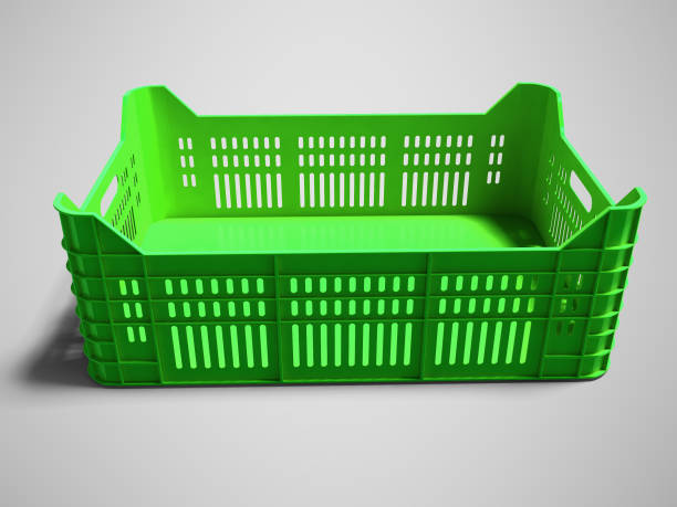 istock Modern dark green fruit box for sale 3d rendering on gray background with shadow 1020064506
