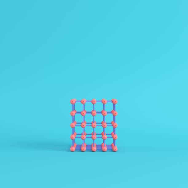 istock Abstract pink spheres in wire box on bright blue background in pastel colors 1020066492