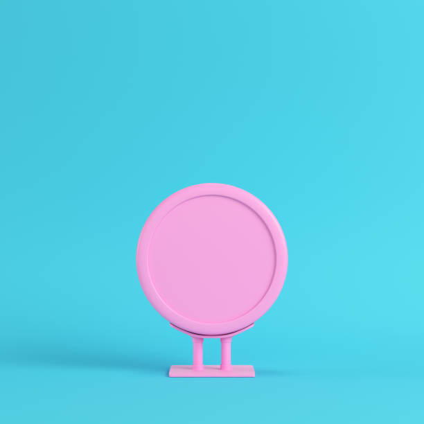 istock Pink blank advertising billboard on bright blue background in pastel colors 1020067088