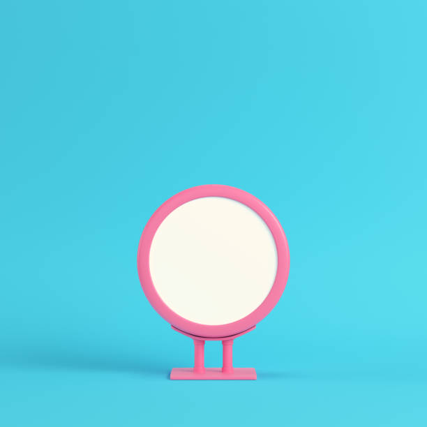 istock Pink blank advertising billboard on bright blue background in pastel colors 1020067096