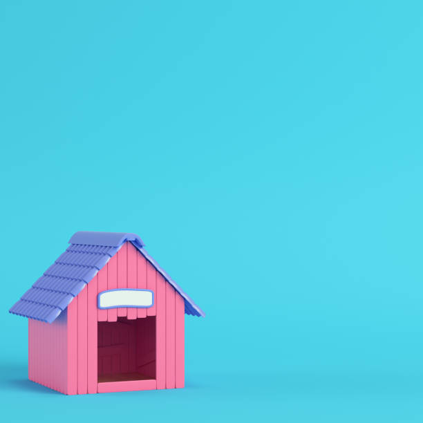 istock Pink doghouse on bright blue background in pastel colors 1020067710