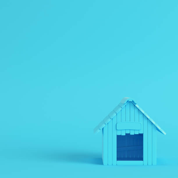 istock Doghouse on bright blue background in pastel colors 1020067736