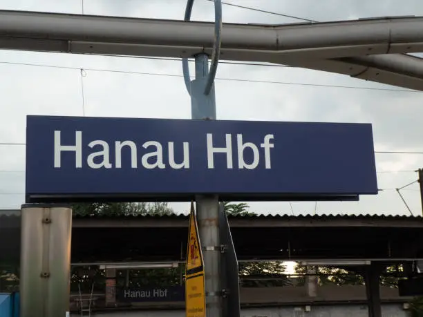 Hanau Hbf railway station sign. Hanau Hauptbahnhof is a railway station at Hanau in the German state of Hesse, and is a major railway junction east of Frankfurt am Main