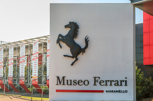 The entrance of the Museo Ferrari, a company museum dedicated to the Ferrari sports car marque. It is located near the Ferrari factory in Maranello, near Modena, Italy.
