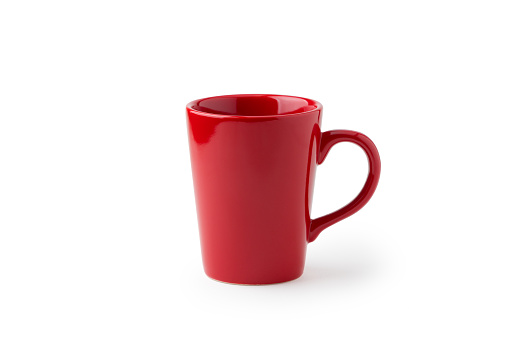Red cup coffee isolated on white background. Clipping path for design or artwork.