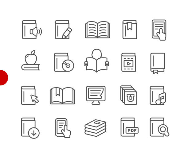 illustrazioni stock, clip art, cartoni animati e icone di tendenza di icone libro // serie red point - education technology library book