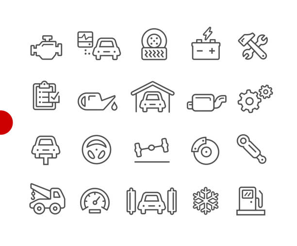 ilustrações de stock, clip art, desenhos animados e ícones de car service icons // red point series - car battery