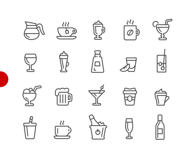 иконки напитков // серия red point - tea hot drink cup dishware stock illustrations
