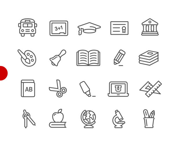 Education Icons // Red Point Series Vector line icons for  your digital or print projects. elementary school stock illustrations