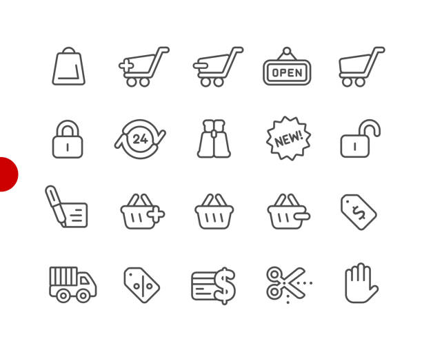 Shopping Icons // Red Point Series Vector line icons for  your digital or print projects. discount store illustrations stock illustrations