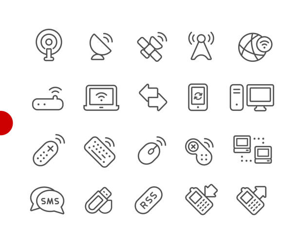 Wireless Communications Icons // Red Point Series Vector line icons for  your digital or print projects. cell tower stock illustrations
