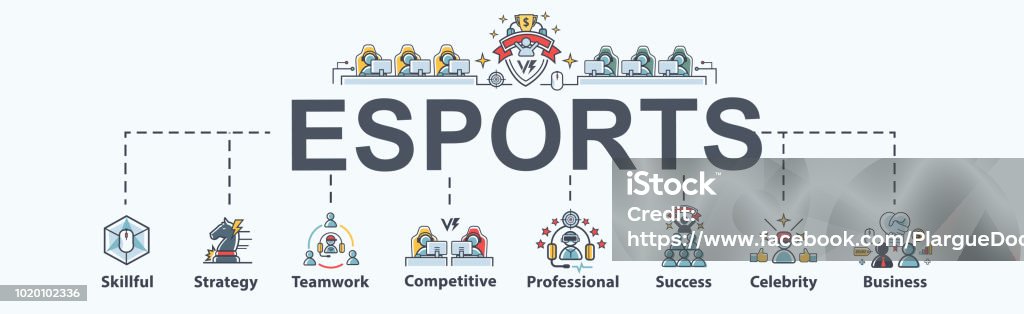 Esports banner web icon for business game and futuristic, Strategy, teamwork, professional, competitive, and success. Minimal vector infographic. eSports stock vector