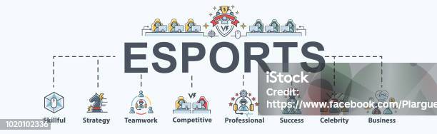 Esports Banner Web Icon For Business Game And Futuristic Strategy Teamwork Professional Competitive And Success Minimal Vector Infographic Stock Illustration - Download Image Now