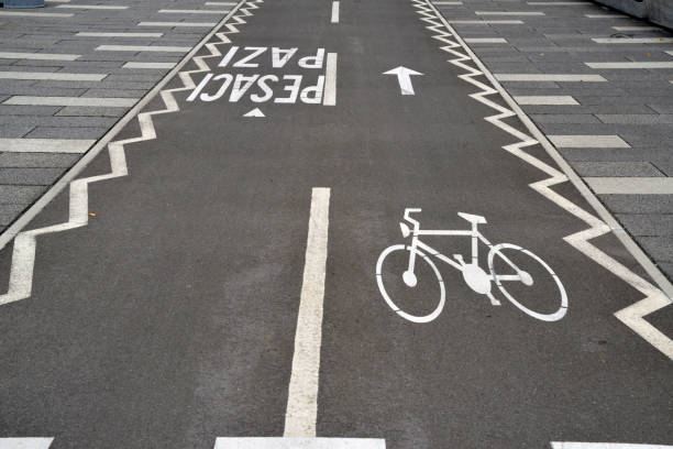 istock Bicycle trail next to footpath on the promenade 1020108804