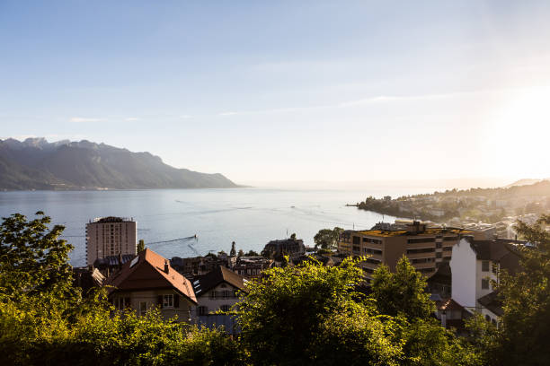 Sunset over the Geneva lake in Switzerland