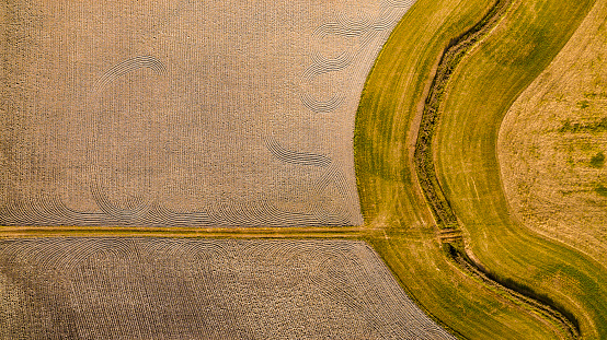 Farming leaves a pattern in crops thats look like art, air photography