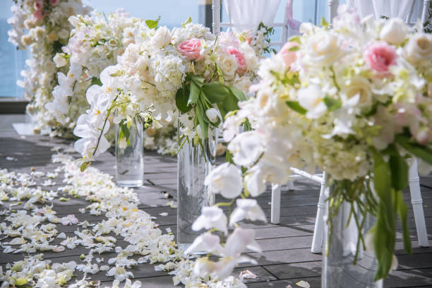 istock Romantic wedding ceremony on the lawn Sea view. 1020115812