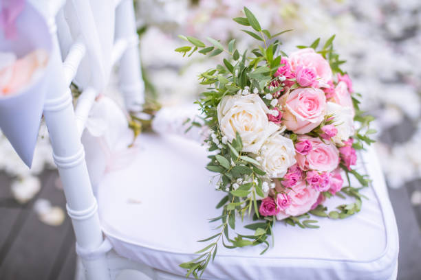 istock Chair decorated with flowers in Wedding ceremony. 1020115836