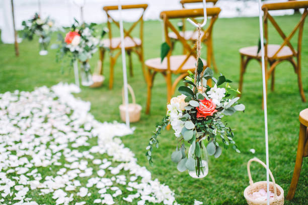 istock Romantic wedding ceremony on the lawn Sea view. 1020118970