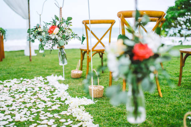 istock Romantic wedding ceremony on the lawn Sea view. 1020119102