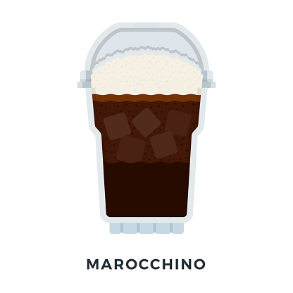 Marocchino ice coffee in a clear plastic glass vector flat material design isolated on white